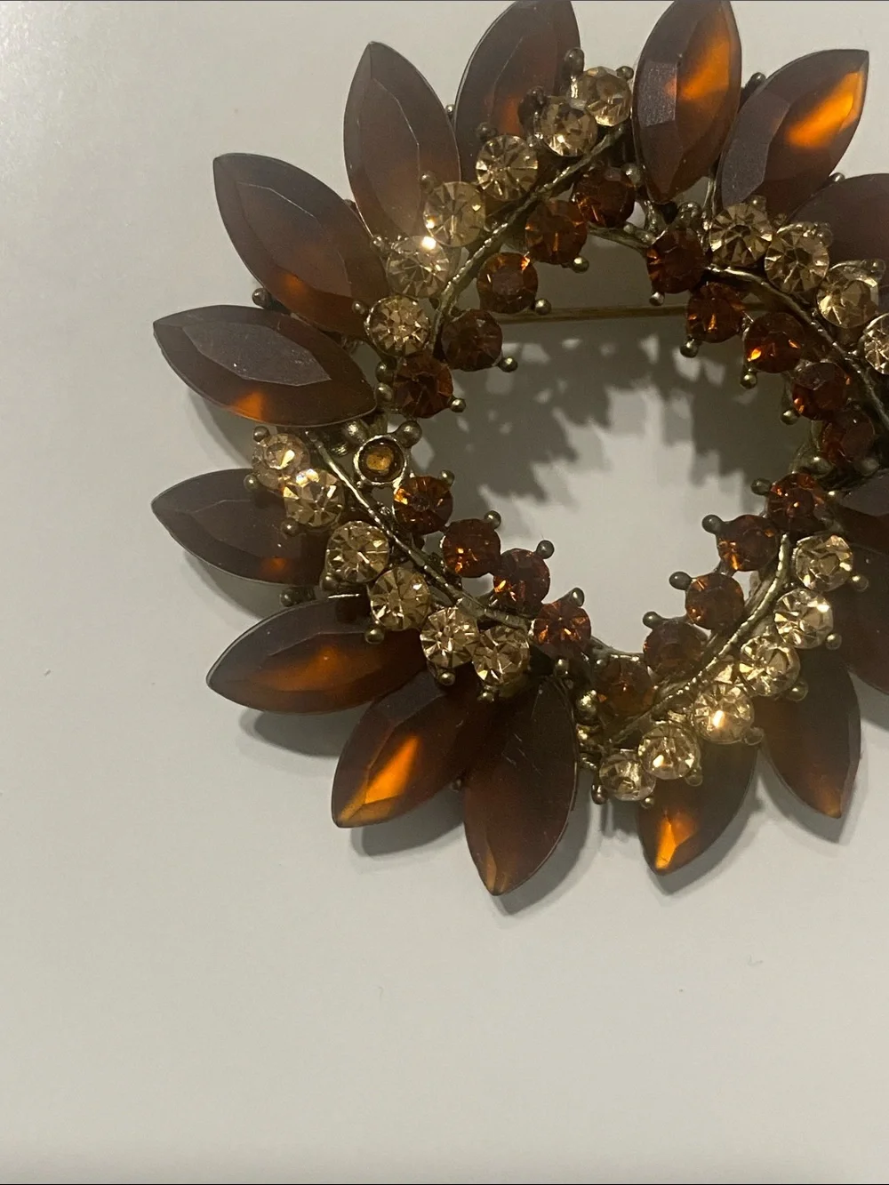 Gold and Amber Floral Wreath Brooch - Women's Jewelry